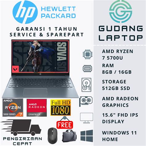 Jual Laptop Gaming Hp Pavilion Amd Ryzen U Ram Gb Ssd Gb