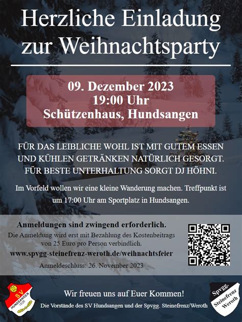 Weihnachtsfeier 2023 Spvgg Steinefrenz Weroth 1920 E V