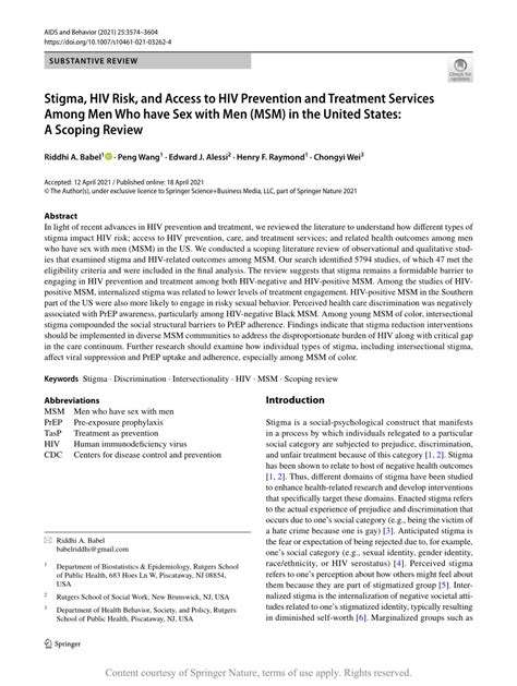 Stigma Hiv Risk And Access To Hiv Prevention And Treatment Services