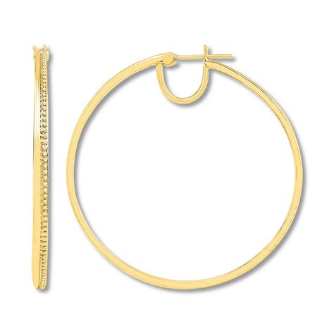 Textured Round Hoop Earrings 50mm 10k Yellow Gold Jared