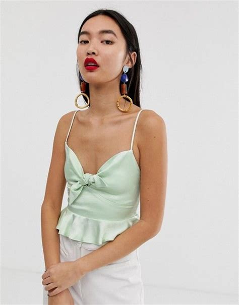 Stradivarius Satin Cami Crop Top Asos Lace Top Outfits Cami Crop