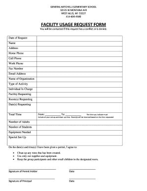 Fillable Online Mitchell Wawm K12 Wi Facility Usage Request Form