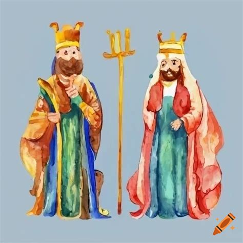 Watercolor Illustration Of Three Kings On A White Background On Craiyon