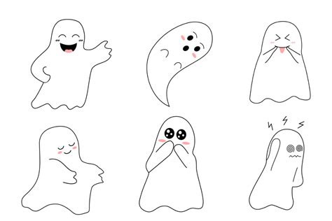 Halloween Cute Ghost Line Art Illustration Par Puja Ywang Creative