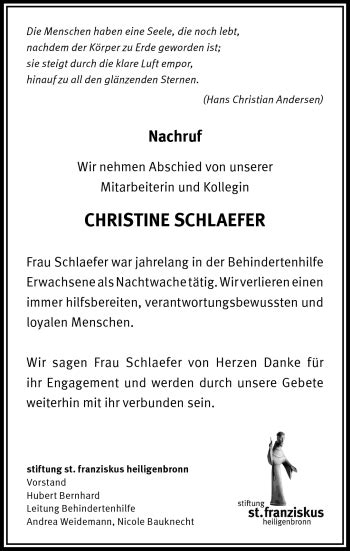 Traueranzeigen Von Christine Schlaefer Schwarzw Lder Bote Trauer