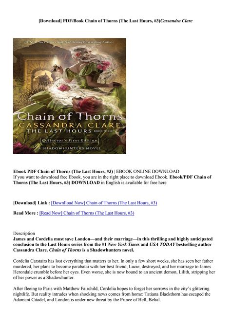 [pdf Epub] Chain Of Thorns The Last Hours 3 Cassandra Clare By