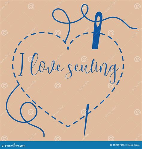 Stitched Heart And Needle With Thread Sewing Stock Vector