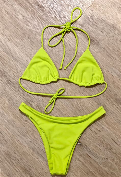 Women Bikinis Set Women Swim Wear Triangle Bralette Two Etsy