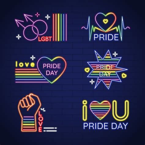 Free Vector | Pride day celebration neon signs