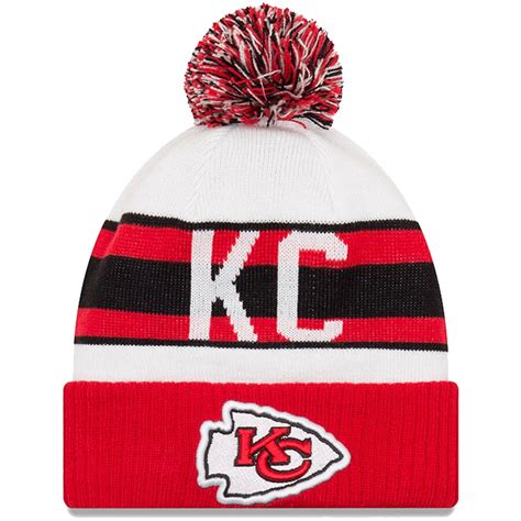 Youth Kansas City Chiefs New Era White/Red Retro Cuffed Knit Hat With Pom