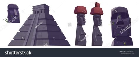 Ancient Moai Statues Mayan Pyramids Stock Vector Royalty Free