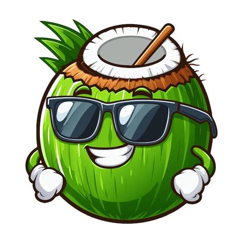 Funny Coconut Cartoon Character Clipart Vector Illustration Premium