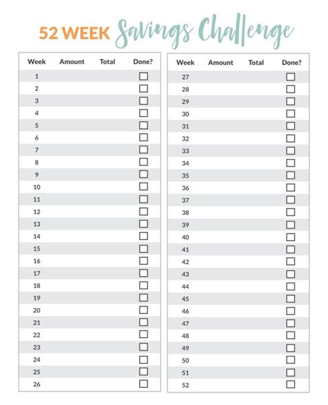 Printable 52 Week Calendar With Blank Chart - 2025 Calendar Printable