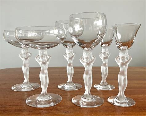 Nude Lady Bacchus Crystal Glasses France Antique Bayel Elegant