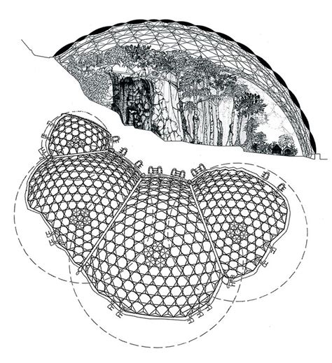 Plan And Section Of Grimshaw S Eden Project 1996 Using Eight Intersecting Geodesic Domes To