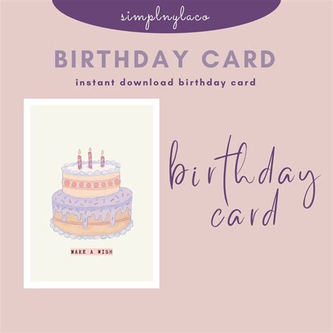 Birthday Card Printable Thank You Card Printable Birthday Card Greeting ...