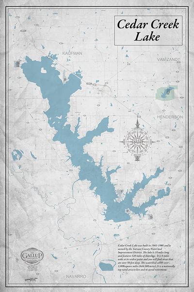 Cedar Creek Lake Classic Gray Map Gallup Map