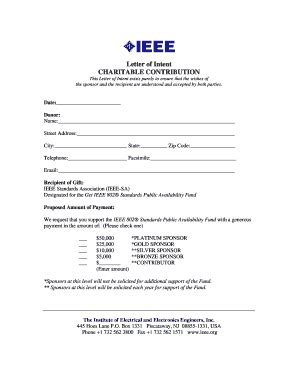 Fillable Online Standards Ieee Letter Of Intent CHARITABLE CONTRIBUTION