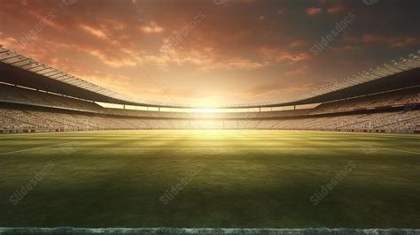 A Stadium Full Of Soccer Players At Sunset Powerpoint Background For