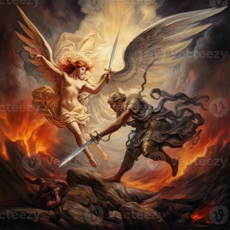 A beautiful angel is battling with a devil 22908854 Stock Photo at Vecteezy