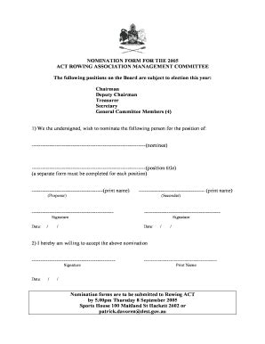 Fillable Online Rowingact Org Nomination Form For The Act Rowing