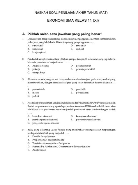 Soal Pat Ekonomi Kelas 11 Ktsp Pdf