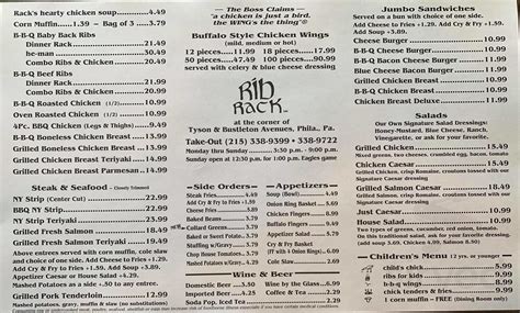 Menu For Rib Rack In Philadelphia PA Sirved