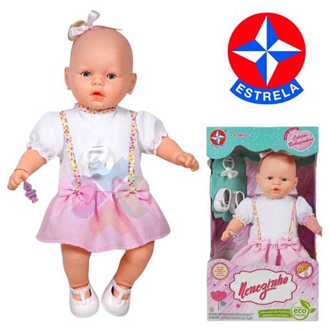 Boneca Nenezinho Estrela Original Fecha Olhos Bebê 44cm Saia Vestido