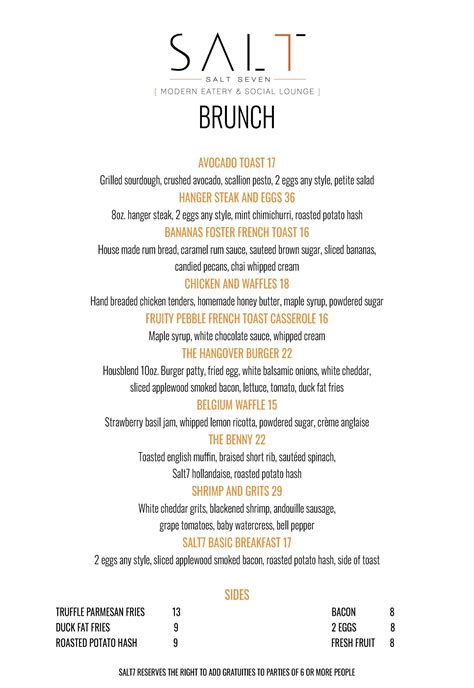 Brunch Menu SALT7 Modern American Fine Dining Steakhouse Delray