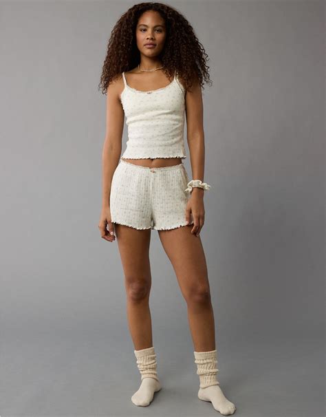 Ae Lace Trim Pointelle Tank And Shorts Pj Set