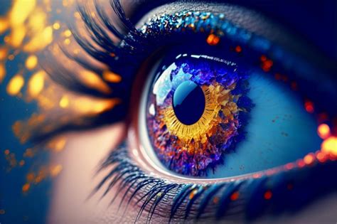 Premium Photo Magical Eyes Look With Bright Creative Makeup Macro