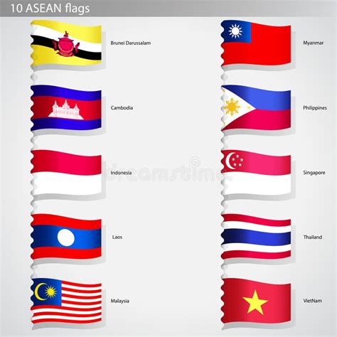 Asian Countries Flags Collection Set Stock Illustration - Illustration ...