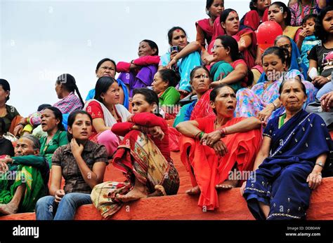 On The Day Of Indra Jatra Festival People Sitting At Maju Dewal Temple