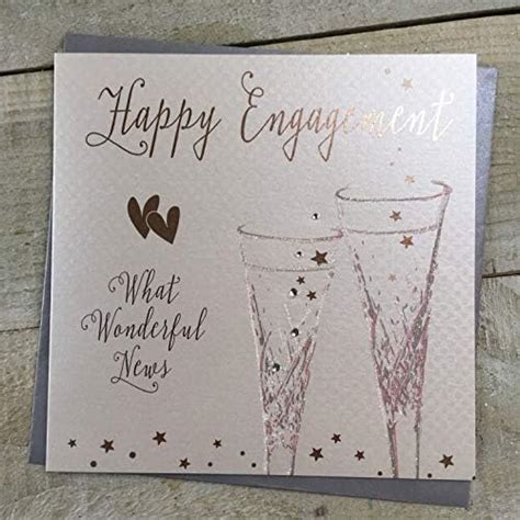 White Cotton Cards Happy Engagement Handmade Card Champagne Flutes