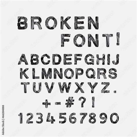 Broken font, alphabet and numbers Stock Vector | Adobe Stock