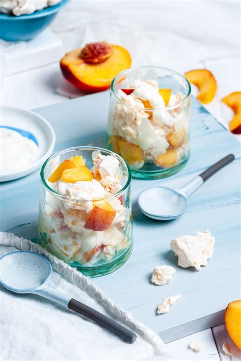 A Quick And Easy Peach Eton Mess Made With Greek Yogurt Meringues And