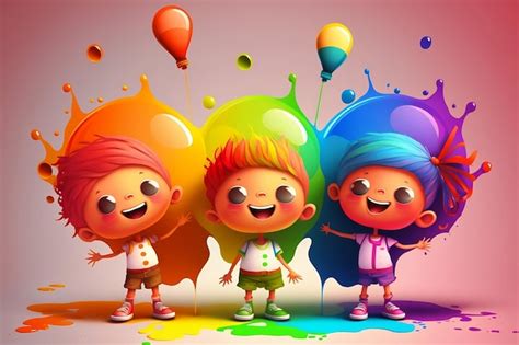 Premium Photo | Three happy smiling 3d children on colorful bright ...