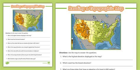 Fifth Grade Topographic Map Reading Activity Twinkl Worksheets Library