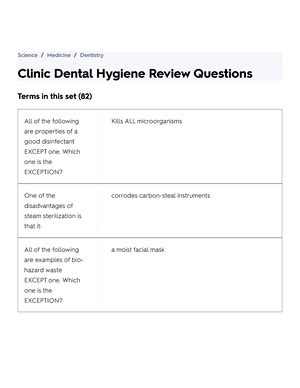 Dental Hygiene Clinic Flashcards Quizlet Dental Hygiene Clinic Terms