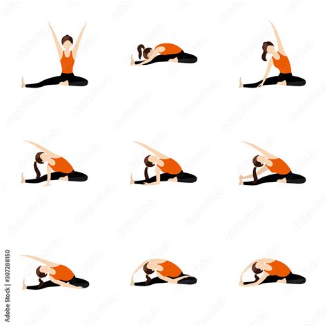 Grafika Wektorowa Stock Revolved Head To Knee Yoga Asanas Set