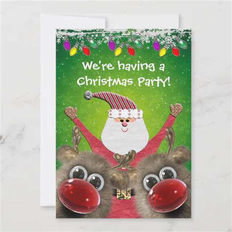 Cute Santa And Fluffy Rudolphs Christmas Party Invitation Zazzle