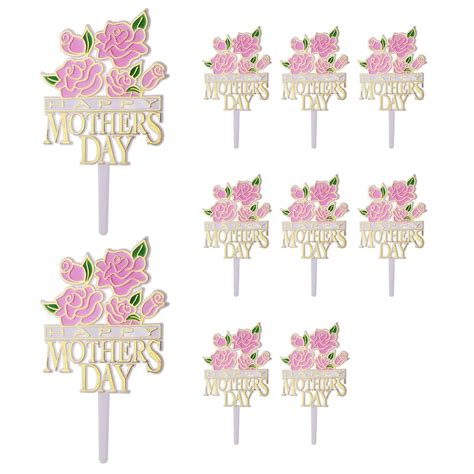 10Pcs Mothers Day Rose Cupcake Toppers For Cake Pastries DIY