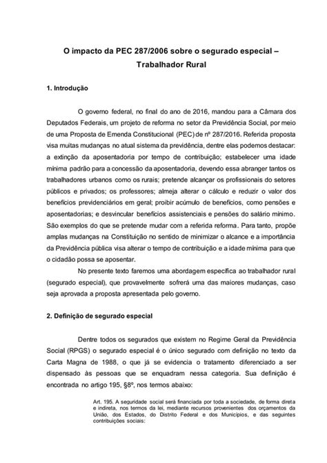 O Impacto Da Pec Sobre O Segurado Especial Trabalhador Rural