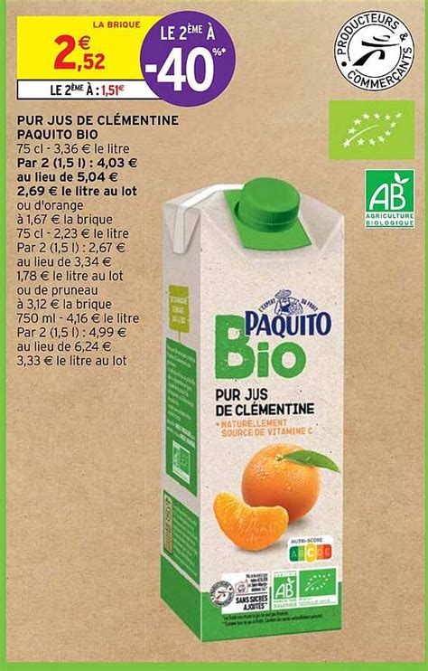 Promo Pur Jus De Cl Mentine Paquito Bio Chez Intermarch Express