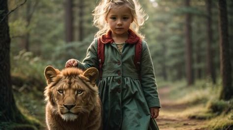 Premium AI Image | African lion roar with cute baby girl