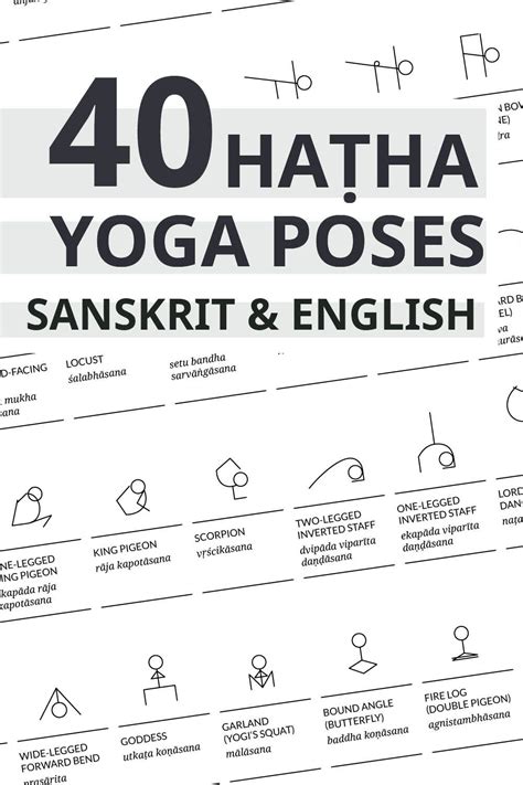 40 Hatha Yoga Poses With Sanskrit Names Illustrated With Stick Figures