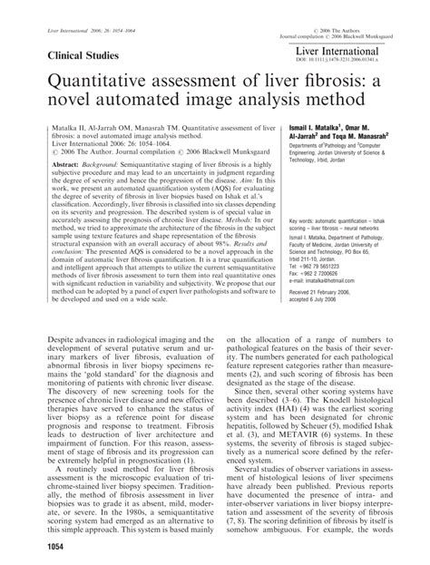 Pdf Quantitative Assessment Of Liver Fibrosis A Novel Automated