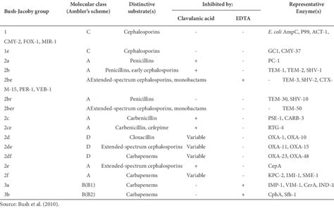 Beta Lactamases Classification According To Bush Jacoby Medeiros