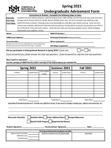 Fillable Online Cbe Unm Spring Undergraduate Advisement Form Fax