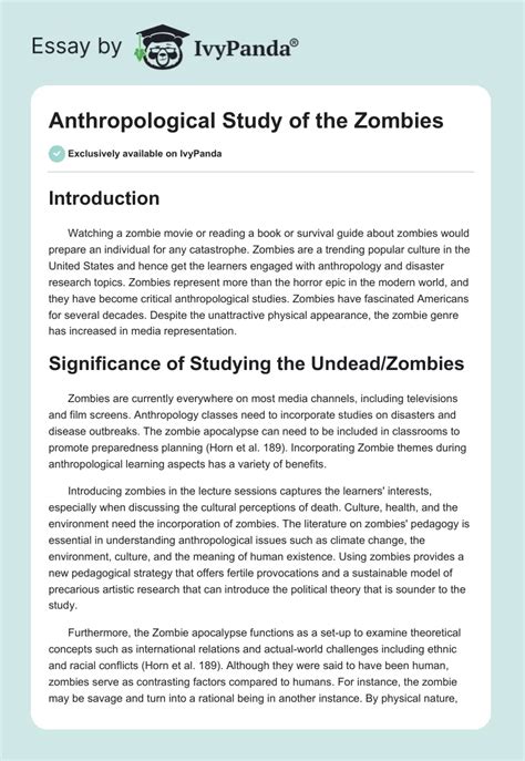 Anthropological Study Of The Zombies Words Research Paper Example